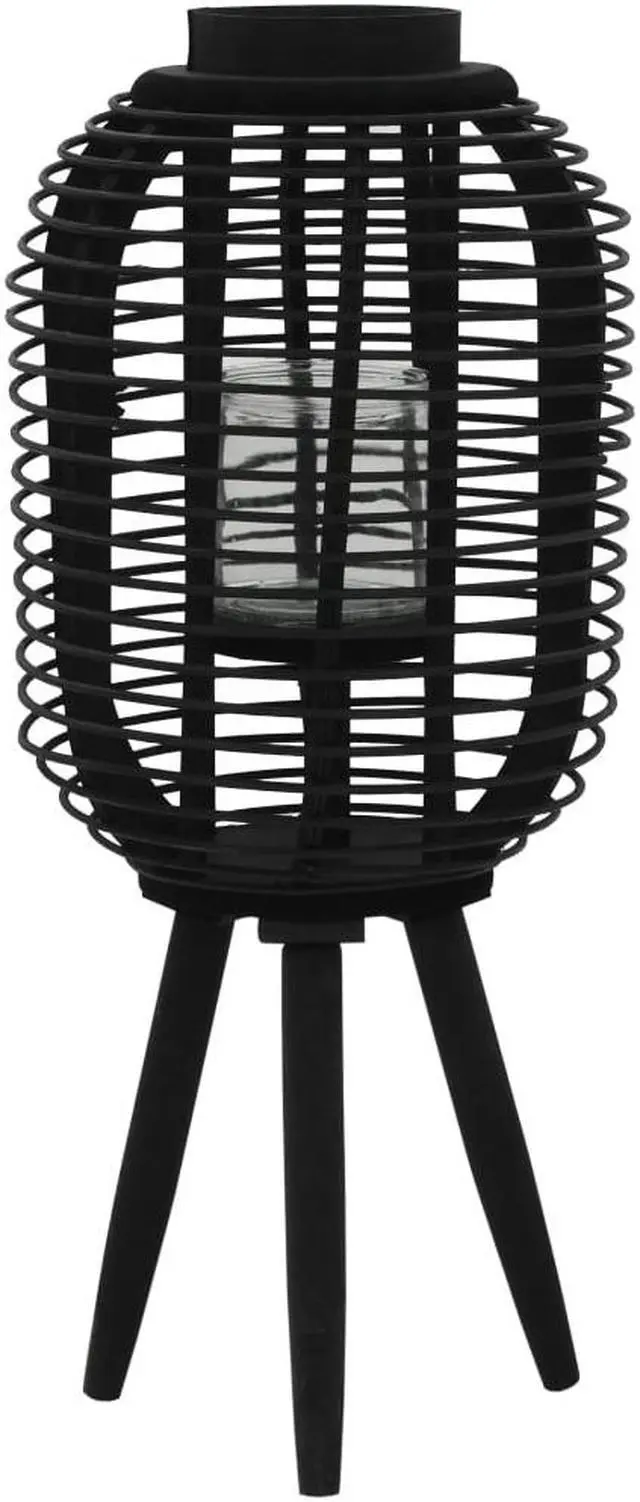 Main image of vidaXL Candle Holder Stand with Glass Jar Freestanding Lantern Bamboo Black