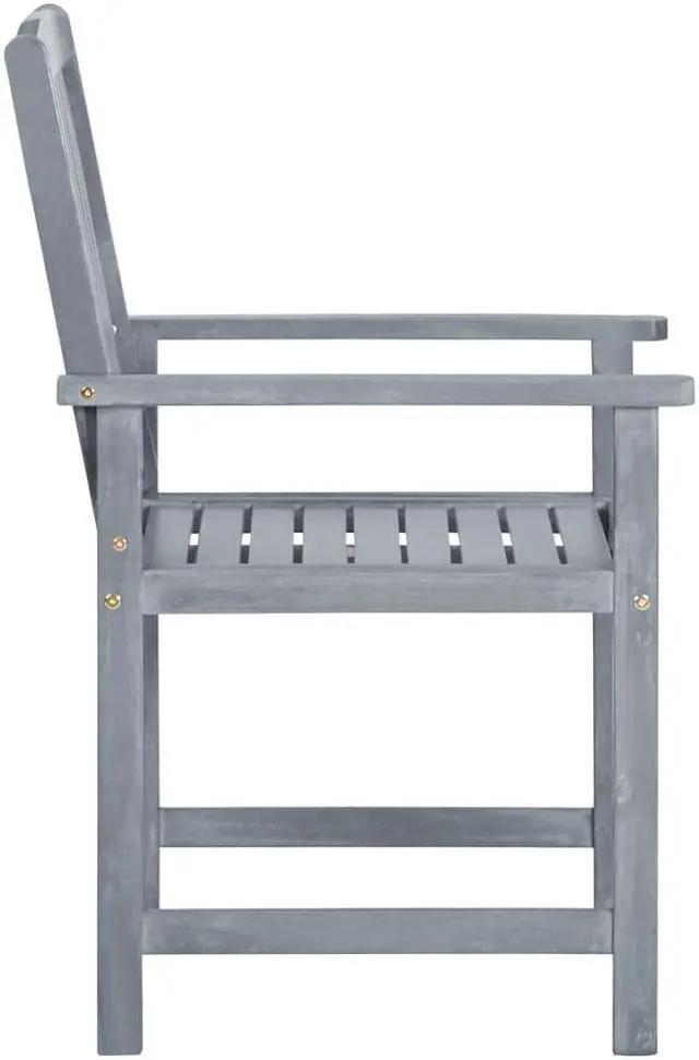 Alt view image 3 of 15 - vidaXL Patio Chairs 2 Pcs Dining Chair with Armrest Solid Wood Acacia Gray