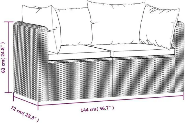 Alt view image 4 of 6 - vidaXL Patio Sofa 2 Piece Outdoor Sectional Sofa with Cushions PE Rattan Black