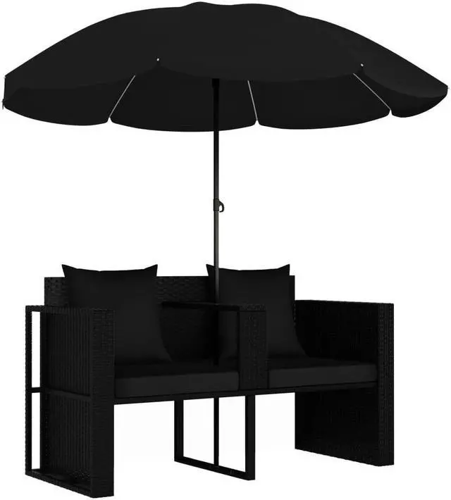 Alt view image 11 of 16 - vidaXL Patio Bed Outdoor Patio Wicker Daybed with Parasol Poly Rattan Black
