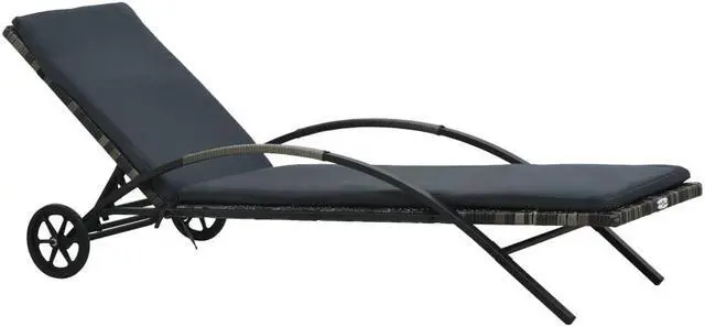 Main image of vidaXL Patio Lounge Chair Sunbed with Cushion & Wheels Poly Rattan Anthracite