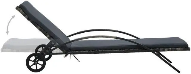 Alt view image 3 of 11 - vidaXL Patio Lounge Chair Sunbed with Cushion & Wheels Poly Rattan Anthracite
