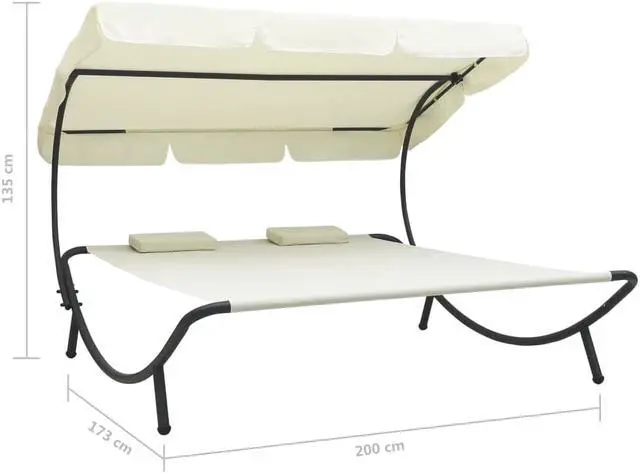 Alt view image 4 of 7 - vidaXL Outdoor Double Chaise Lounge Daybed with Canopy and Pillows Cream White