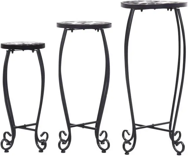 Alt view image 2 of 15 - vidaXL Table 3 Pcs Flower Pot Stand for Living Room Black and White Ceramic