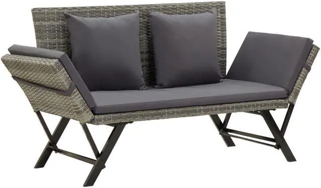 Main image of vidaXL Patio Bench Outdoor Bench with Armrest and Cushions Gray Poly Rattan