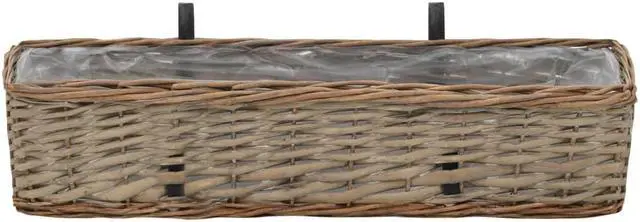 Alt view image 3 of 11 - vidaXL Railing Planters Balcony Planters with PE Lining 2 Pcs Wicker Brown