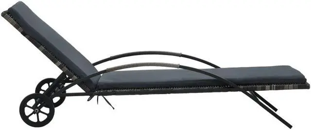 Alt view image 2 of 11 - vidaXL Patio Lounge Chair Sunbed with Cushion & Wheels Poly Rattan Anthracite