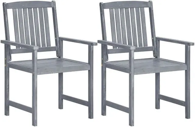 Main image of vidaXL Patio Chairs 2 Pcs Dining Chair with Armrest Solid Wood Acacia Gray