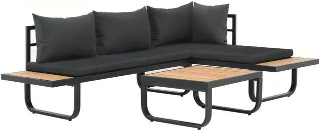 Alt view image 16 of 16 - vidaXL Patio Lounge Set Outdoor Sofa Set with Cushions 3 Piece Aluminum WPC