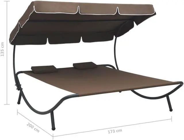 Alt view image 4 of 7 - vidaXL Outdoor Double Chaise Lounge Outdoor Daybed with Canopy and Pillows Brown