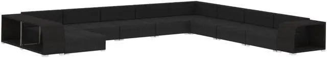 Alt view image 3 of 7 - vidaXL Patio Sofa 11 Piece Conversation Set with Cushions Poly Rattan Black