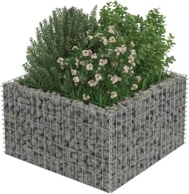 Alt view image 3 of 10 - vidaXL Gabion Raised Bed Galvanized Steel 35.4" Raised Garden Bed Flower Box