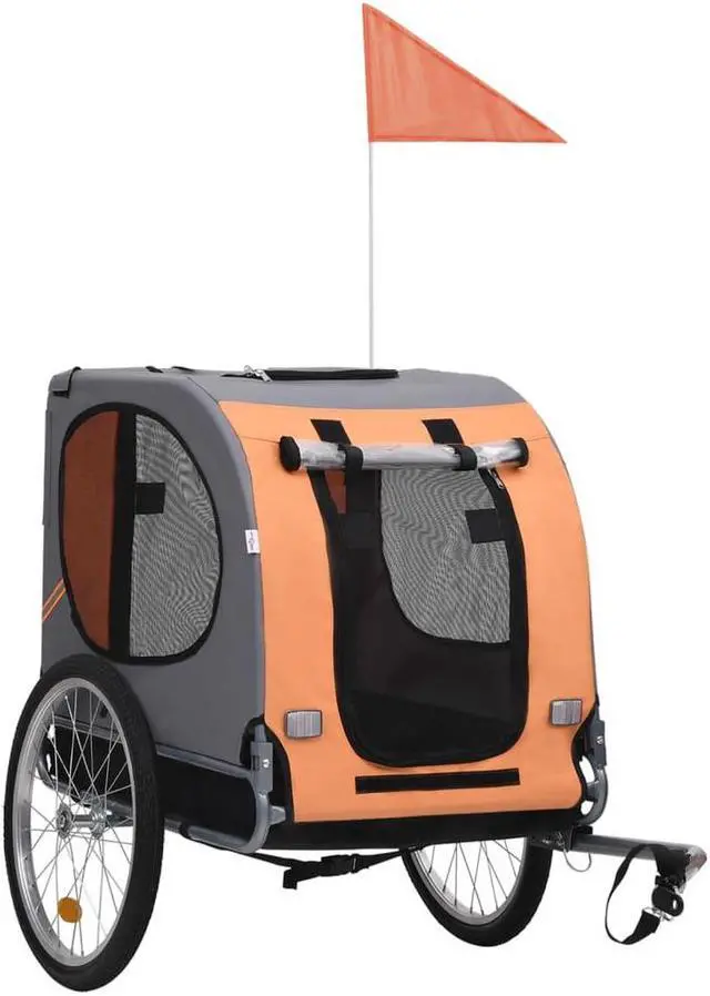 Alt view image 13 of 16 - vidaXL Dog Bike Trailer Orange and gray