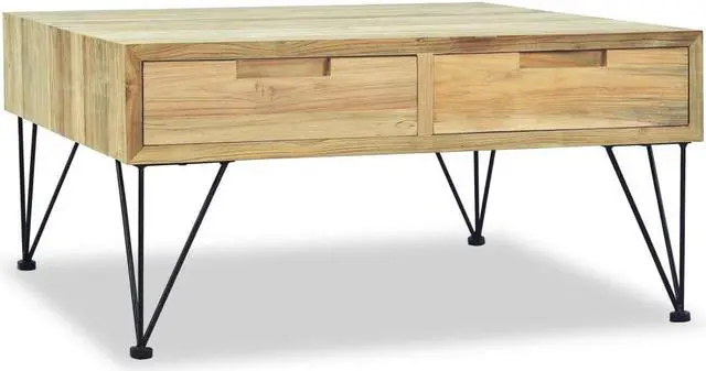 Alt view image 3 of 14 - vidaXL Coffee Table End Table Accent Sofa Table with 2 Drawers Solid Teak