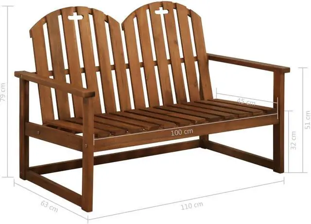 Alt view image 6 of 14 - vidaXL Outdoor Patio Bench 2-Seater Bench with Armrests Solid Wood Acacia