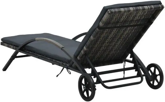 Alt view image 4 of 11 - vidaXL Patio Lounge Chair Sunbed with Cushion & Wheels Poly Rattan Anthracite