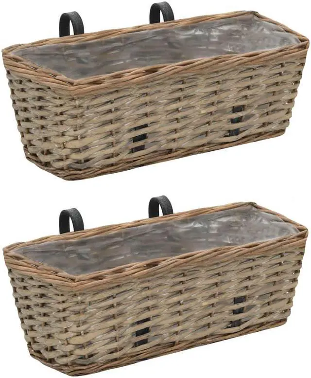 Main image of vidaXL 2x Balcony Planters Wicker with PE Lining 15.7" Plant Raised Flower Bed