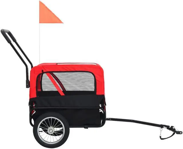 Alt view image 3 of 13 - vidaXL Dog Bike Trailer Foldable Dog Stroller Red and Black 2-in-1 Function