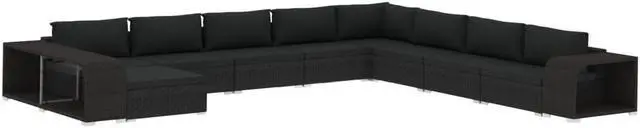 Alt view image 2 of 7 - vidaXL Patio Sofa 11 Piece Conversation Set with Cushions Poly Rattan Black