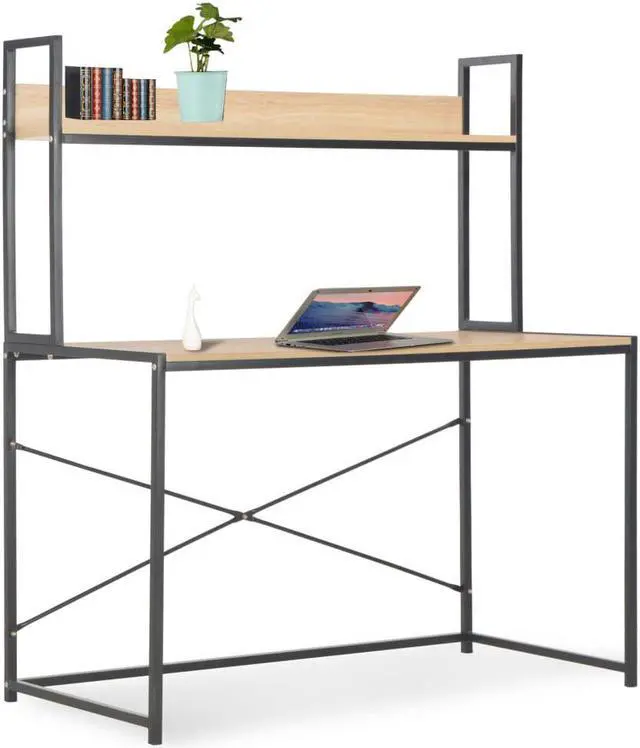 Alt view image 12 of 18 - vidaXL Computer Desk Home Office Table Desk with Metal Frame Black and Oak