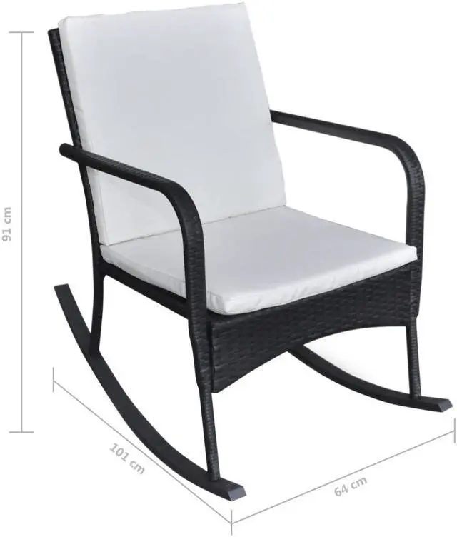 Alt view image 7 of 10 - vidaXL Outdoor Rocking Chair Black Poly Rattan