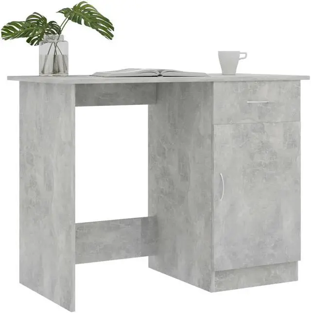 Alt view image 3 of 12 - vidaXL Desk Storage Concrete Gray Engineered Wood Writing Table Furniture
