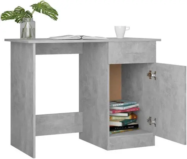 Alt view image 5 of 12 - vidaXL Desk Storage Concrete Gray Engineered Wood Writing Table Furniture