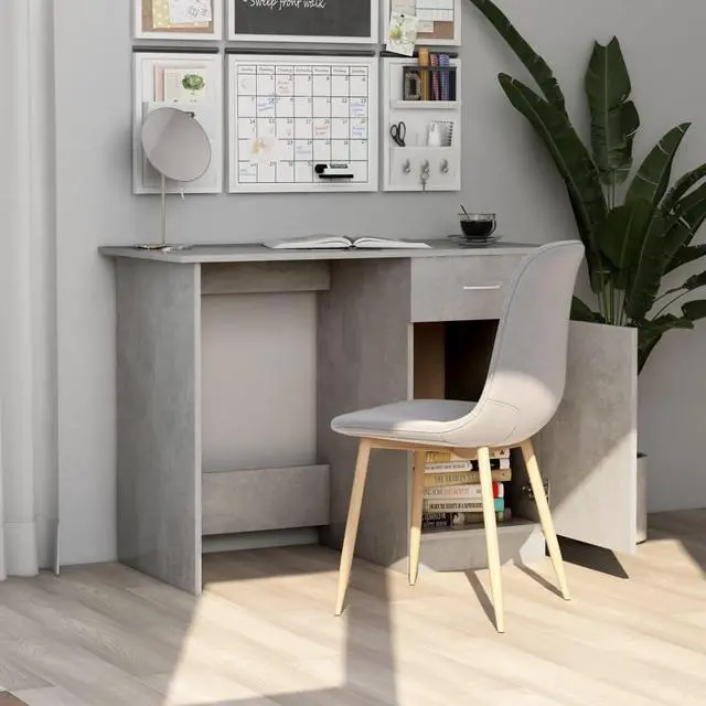 Alt view image 4 of 12 - vidaXL Desk Storage Concrete Gray Engineered Wood Writing Table Furniture