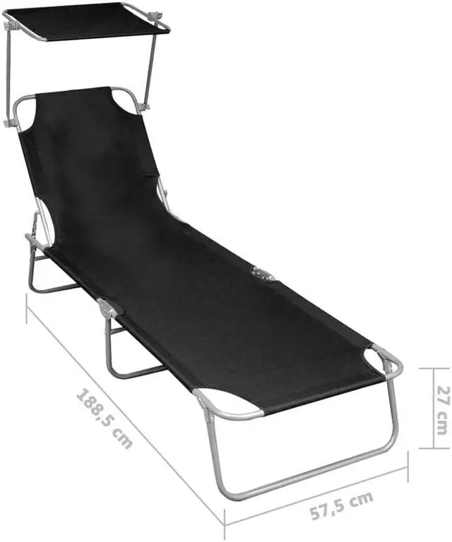 Alt view image 7 of 14 - vidaXL Sunlounger Black Powder-coated aluminum Standard Foldable