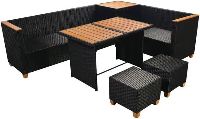 Alt view image 5 of 7 - vidaXL Patio Furniture Set 7 Piece Outdoor Sofa and Table Poly Rattan Black