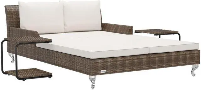 Alt view image 2 of 7 - vidaXL Daybed 2-Person Patio Garden Sun Bed with Cushions Poly Rattan Brown