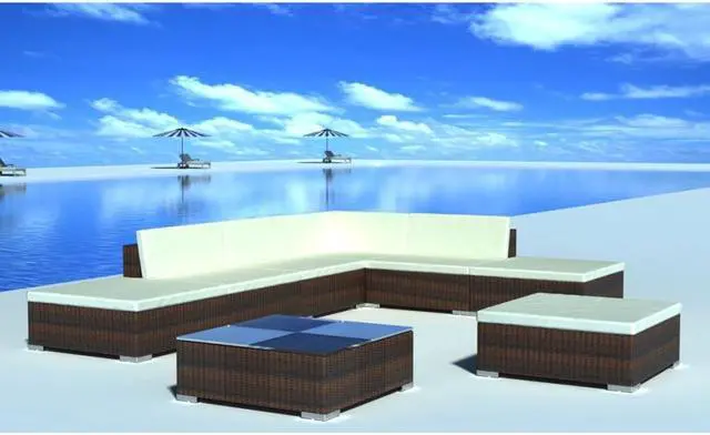 Alt view image 4 of 7 - vidaXL Patio Furniture Set 8 Piece Sofa with Coffee Table Poly Rattan Brown