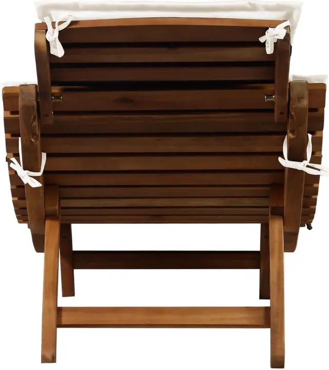Alt view image 4 of 14 - vidaXL Solid Acacia Wood Sun Lounger with Cushion Cream Garden Sofa Chair Seat