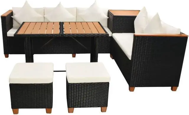 Alt view image 3 of 7 - vidaXL Patio Furniture Set 7 Piece Outdoor Sofa and Table Poly Rattan Black