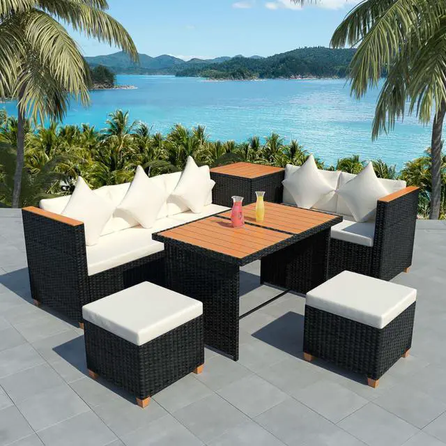 Main image of vidaXL Patio Furniture Set 7 Piece Outdoor Sofa and Table Poly Rattan Black