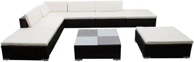 Alt view image 5 of 7 - vidaXL Patio Furniture Set 8 Piece Sofa with Coffee Table Poly Rattan Brown