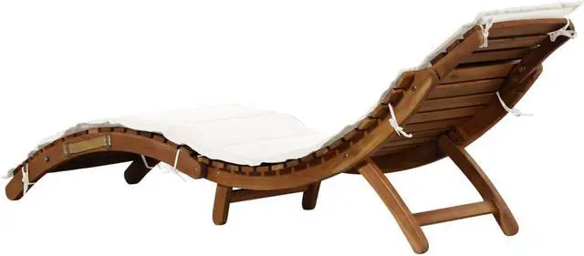 Alt view image 3 of 14 - vidaXL Solid Acacia Wood Sun Lounger with Cushion Cream Garden Sofa Chair Seat