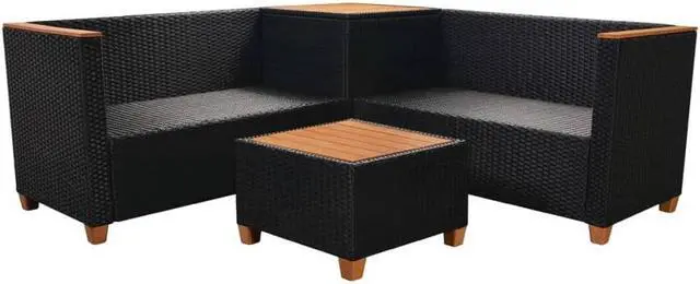Alt view image 7 of 7 - vidaXL Patio Furniture Set 4 Piece Outdoor Sofa and Table Poly Rattan Black