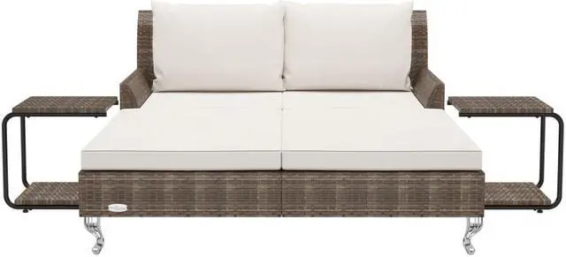 Alt view image 3 of 7 - vidaXL Daybed 2-Person Patio Garden Sun Bed with Cushions Poly Rattan Brown