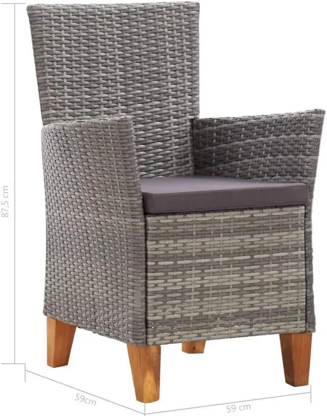 Alt view image 7 of 11 - vidaXL Patio Chairs 2 Pcs Patio Dining Chair with Cushions Poly Rattan Gray