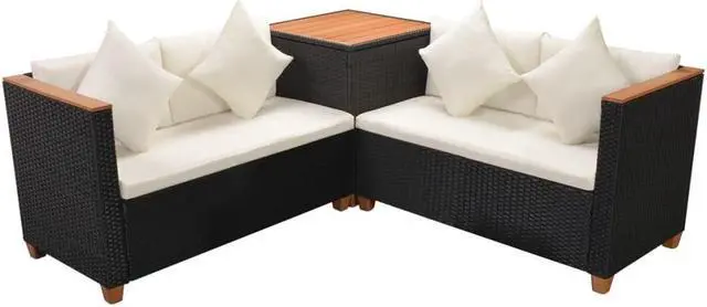 Alt view image 6 of 7 - vidaXL Patio Furniture Set 4 Piece Outdoor Sofa and Table Poly Rattan Black