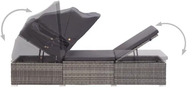 Alt view image 6 of 11 - vidaXL Patio Lounge Chair Sunlounger with Canopy and Cushion Poly Rattan Gray