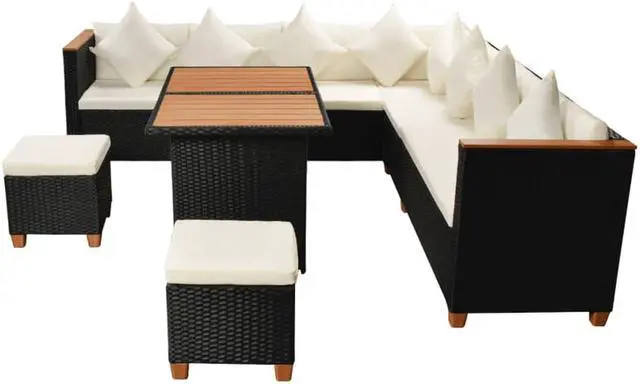 Alt view image 4 of 7 - vidaXL Patio Furniture Set 7 Piece Outdoor Sofa and Table Poly Rattan Black