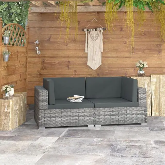 Main image of vidaXL 2 Seater Sofa Couch with Cushions Patio Wicker Love Seat PE Rattan Gray
