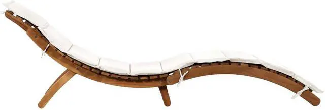 Alt view image 2 of 14 - vidaXL Solid Acacia Wood Sun Lounger with Cushion Cream Garden Sofa Chair Seat
