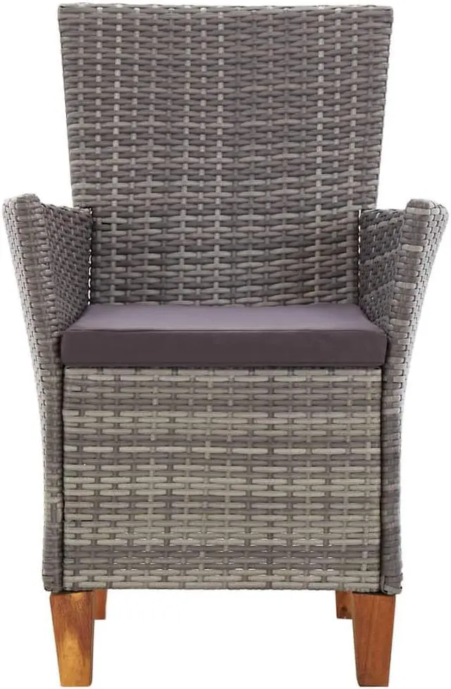 Alt view image 3 of 11 - vidaXL Patio Chairs 2 Pcs Patio Dining Chair with Cushions Poly Rattan Gray