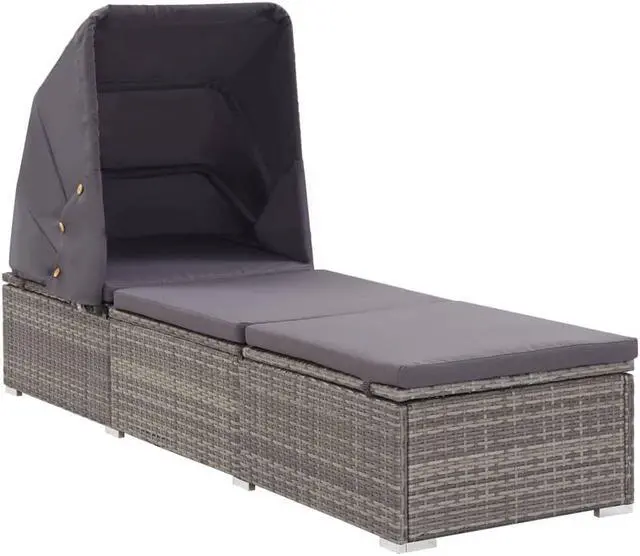 Main image of vidaXL Patio Lounge Chair Sunlounger with Canopy and Cushion Poly Rattan Gray