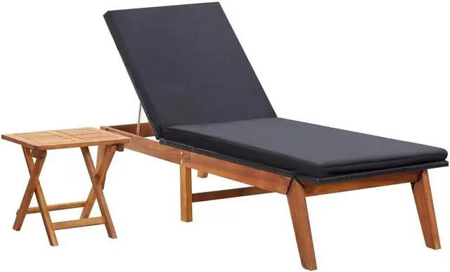 Main image of vidaXL Patio Lounge Chair with Table and Cushion Poly Rattan Solid Acacia Wood
