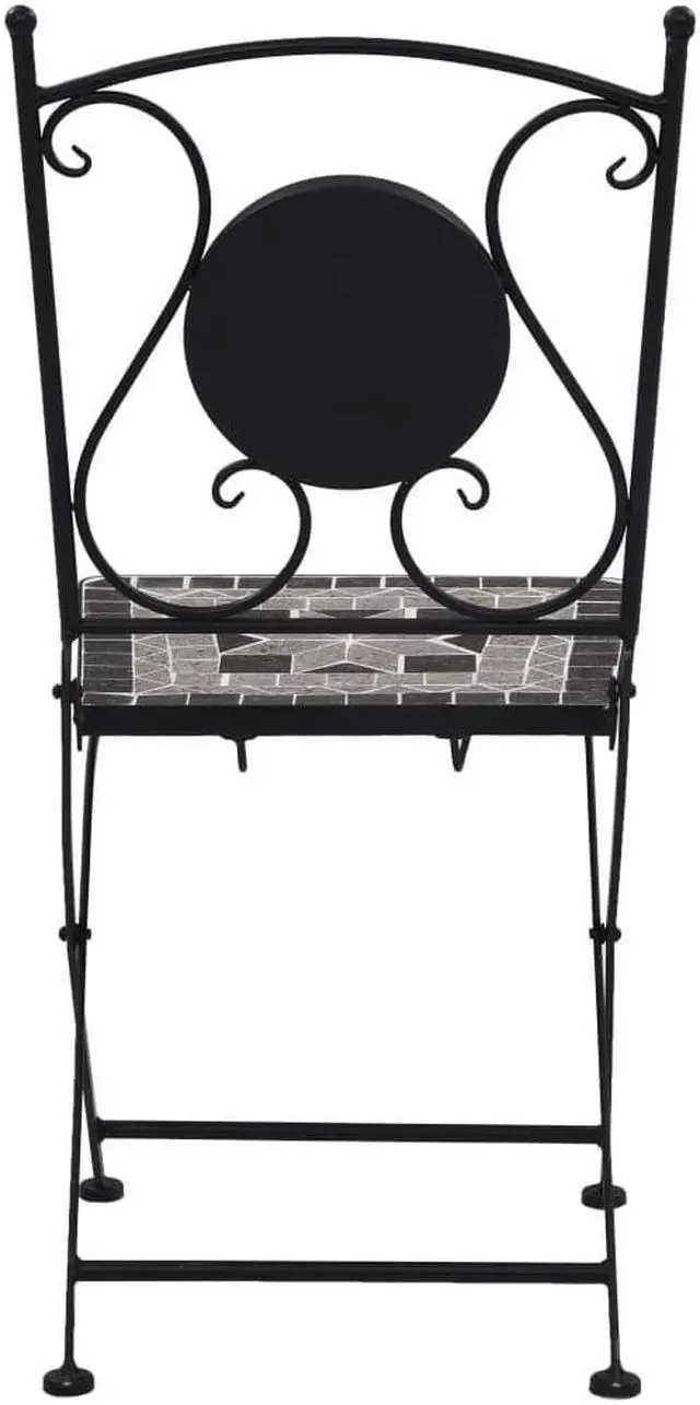 Alt view image 5 of 11 - vidaXL Folding Bistro Chairs 2 Pcs Folding Mosaic Bistro Outdoor Chair Gray