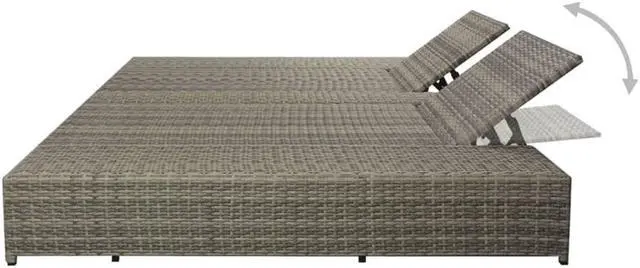 Alt view image 4 of 7 - vidaXL Double Sun Lounger Outdoor Sun Lounge Chair with Cushion Poly Rattan Gray